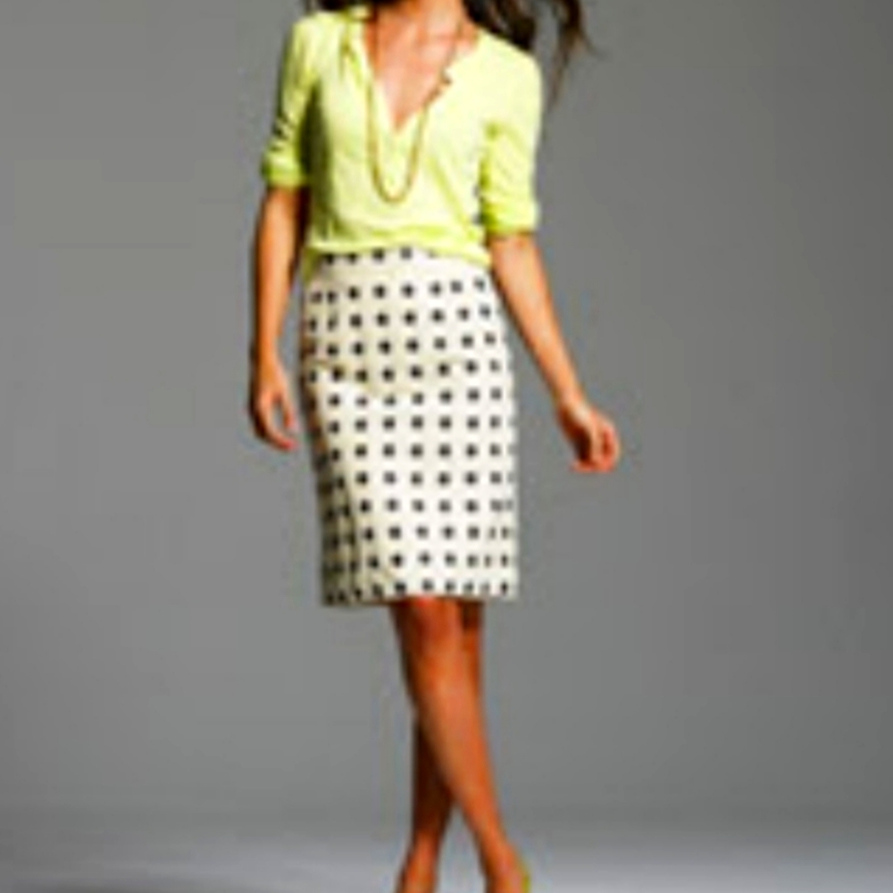 JCrew Linen Cream Pencil Skirt with Black Embroidered Dots